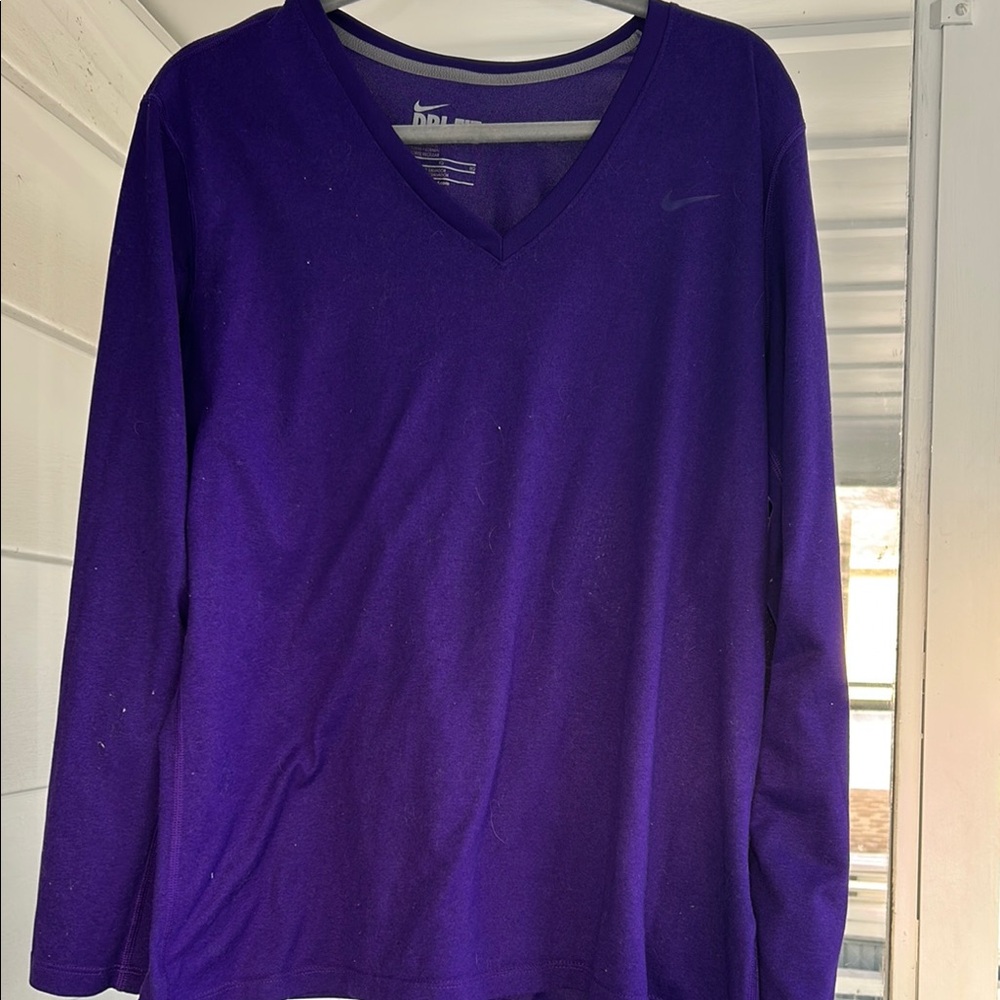 Nike Purple Long Sleeve V-Neck Shirt